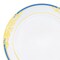 White with Blue and Gold Harmony Rim Plastic Dinner Plates - 10.25" (120 Plates)
